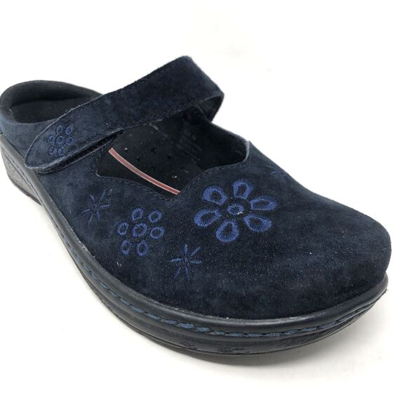 KLOGS Valley Mary Jane Clogs Womens Sz 9 Navy Blue Suede Embroidered Foral - Picture 8 of 13